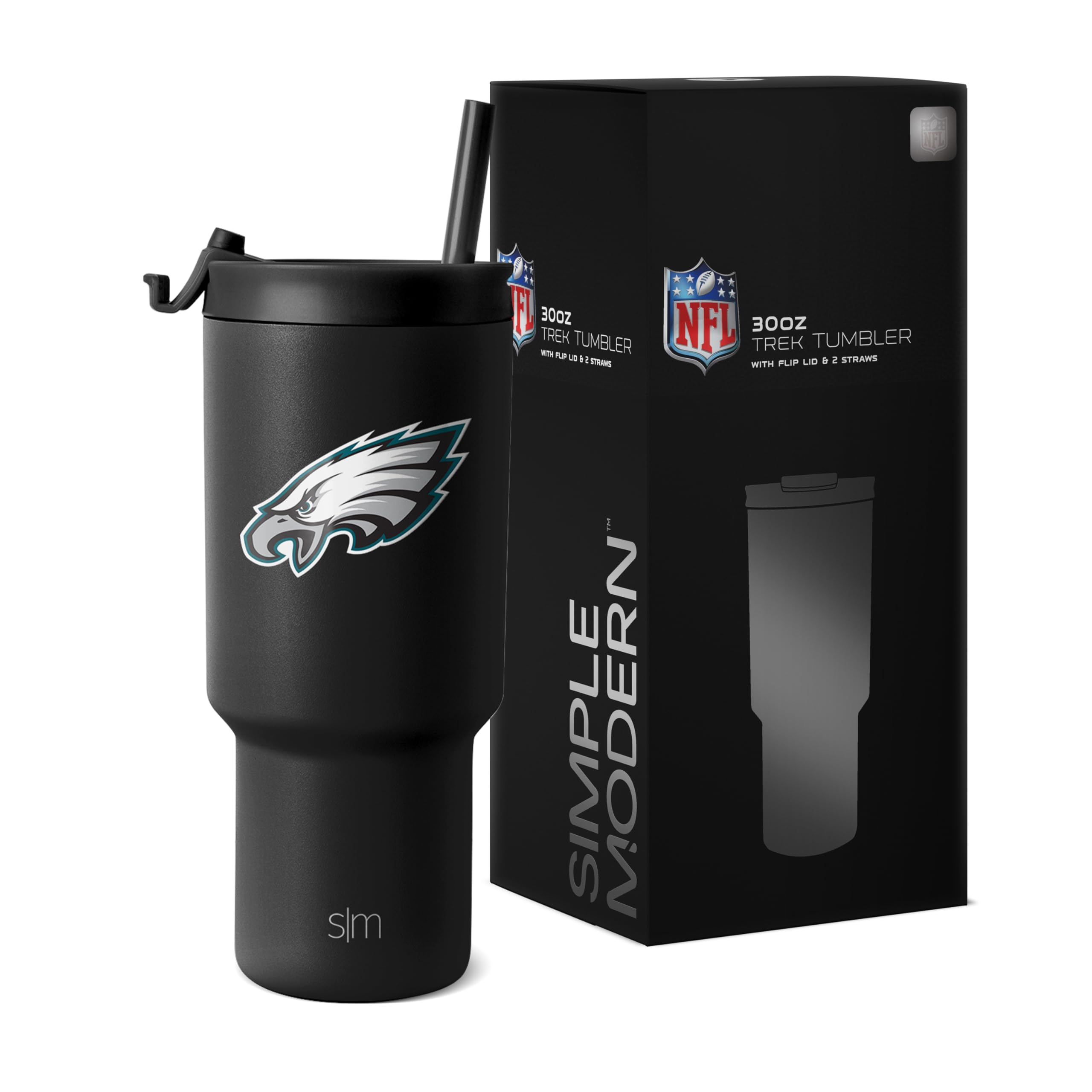 Simple Modern Officially Licensed NFL Philadelphia Eagles 30 oz Tumbler with Flip Lid and Straws | Insulated Cup Stainless Steel | Gifts for Men Women | Trek Collection | Philadelphia Eagles Black