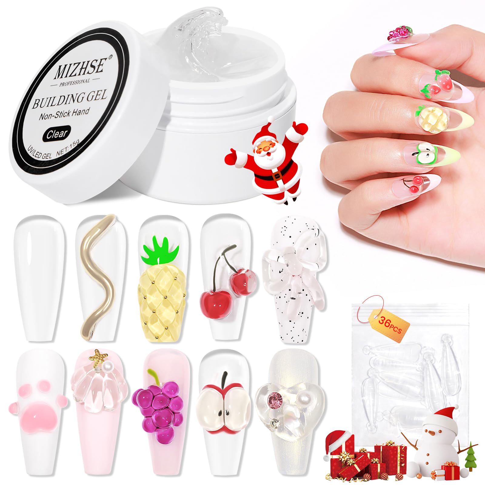 MIZHSE Solid Builder Gel, Non-Sticky Hard Gel Sculpting Gel, 3D Gel Nail Art Building Gel Carving Gel Modeling Gel Nail Extension Soak Off U V/LED Nail Art Salon Home DIY 15 g Clear - Clear