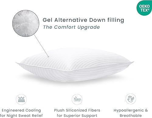 Miniatura 4 de Threadmill Juego de 2 almohadas de cama suaves de tamaño estándar, almohadas de cama de enfriamiento alternativas de plumón para dormir, almohadas