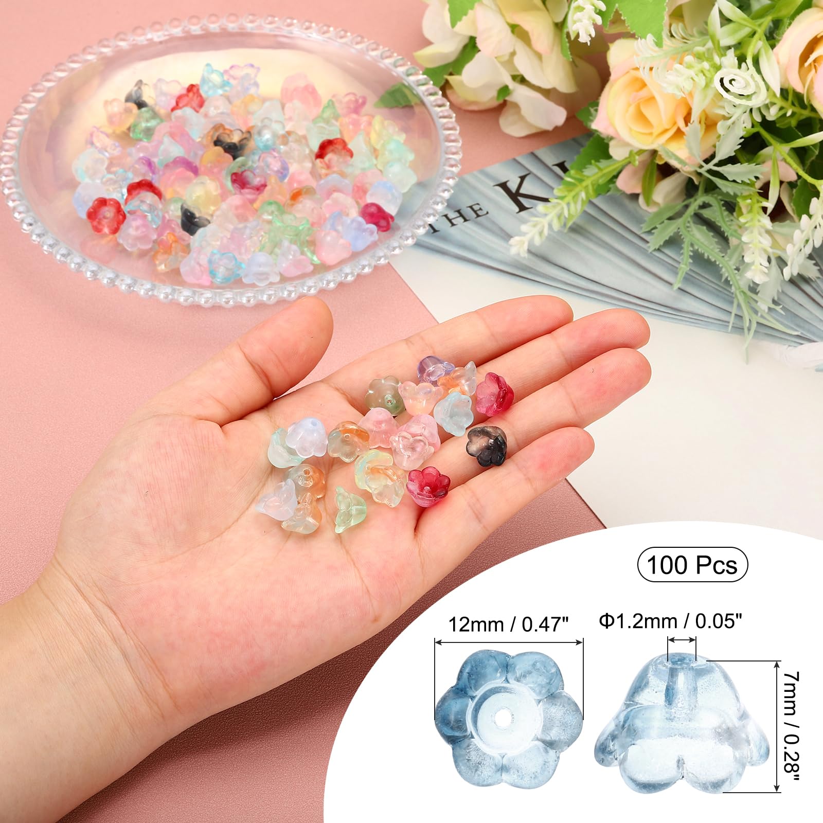 PATIKIL Glass Trumpet Flower Beads, 100 Pcs Gradient Flower Bead Charm for DIY Craft Decorations Dark Ink Blue - Image 2