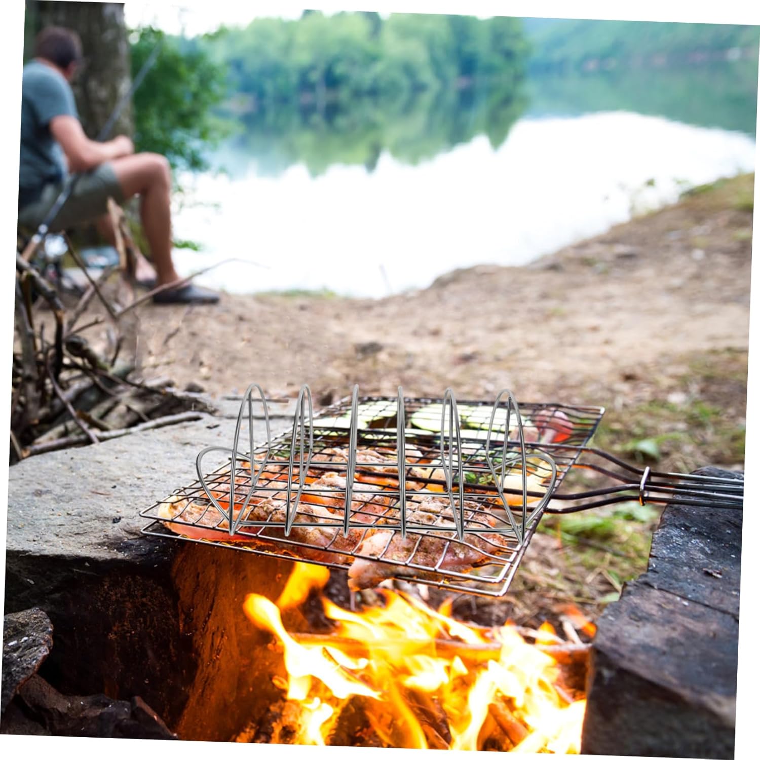 BBQ Grill Steak Barbecue Stand Stainless Steel Rack Roasting Rack Insert for Grilling Outdoor Cooking Dishwasher Safe