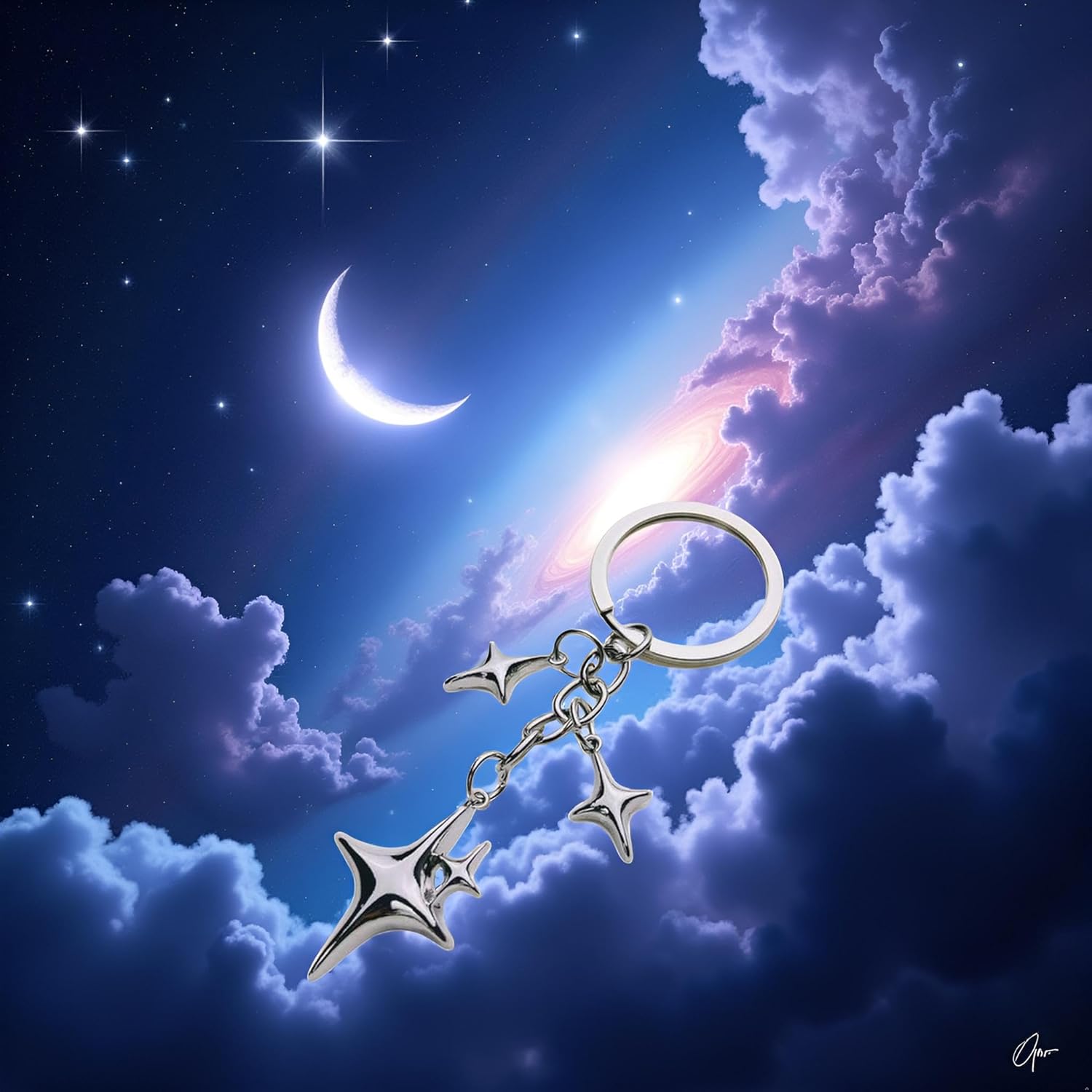 1Pc Silver Cute Star Moon KeychainStainless Steel Key Ring Purse Handbag Backpack Bag Charms Car Holder Convenient to Carry Decoration Small in Size,Keyrings Aesthetic Accessories - Image 4