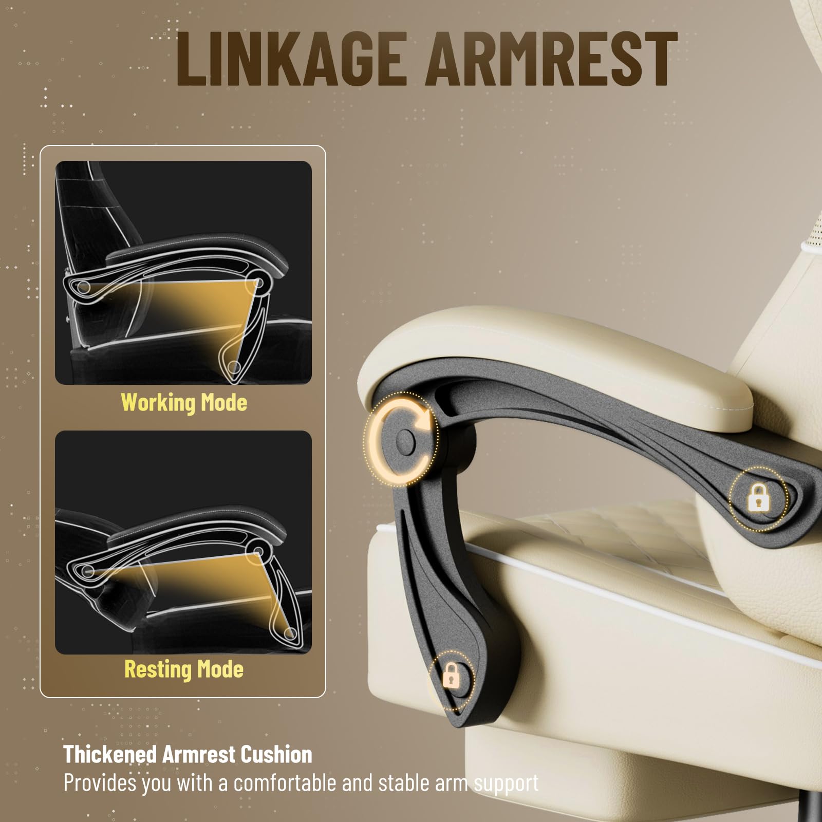 Ferghana Gaming Stuhl，Gaming Stuhl Ergonomisch，Bürostuhl aus Stoff PU-Leder, Gamer Chair mit Verstellbare Kopfstütze und Lendenkissen，Armlehnen，Fußstütze，PC Stuhl für Office Gaming (Beige,PU-Leder)