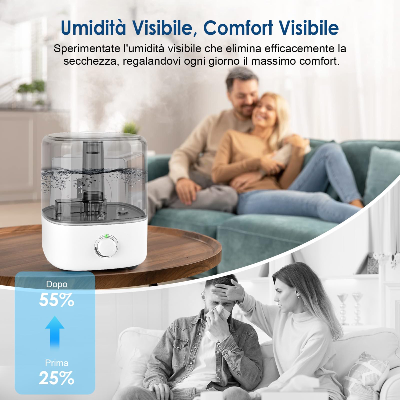 Umidificatore 5L Ultra Silenzioso Per Camera - Nebbia Fredda Con Diffusore Oli Essenziali, 28dB - Foto 9