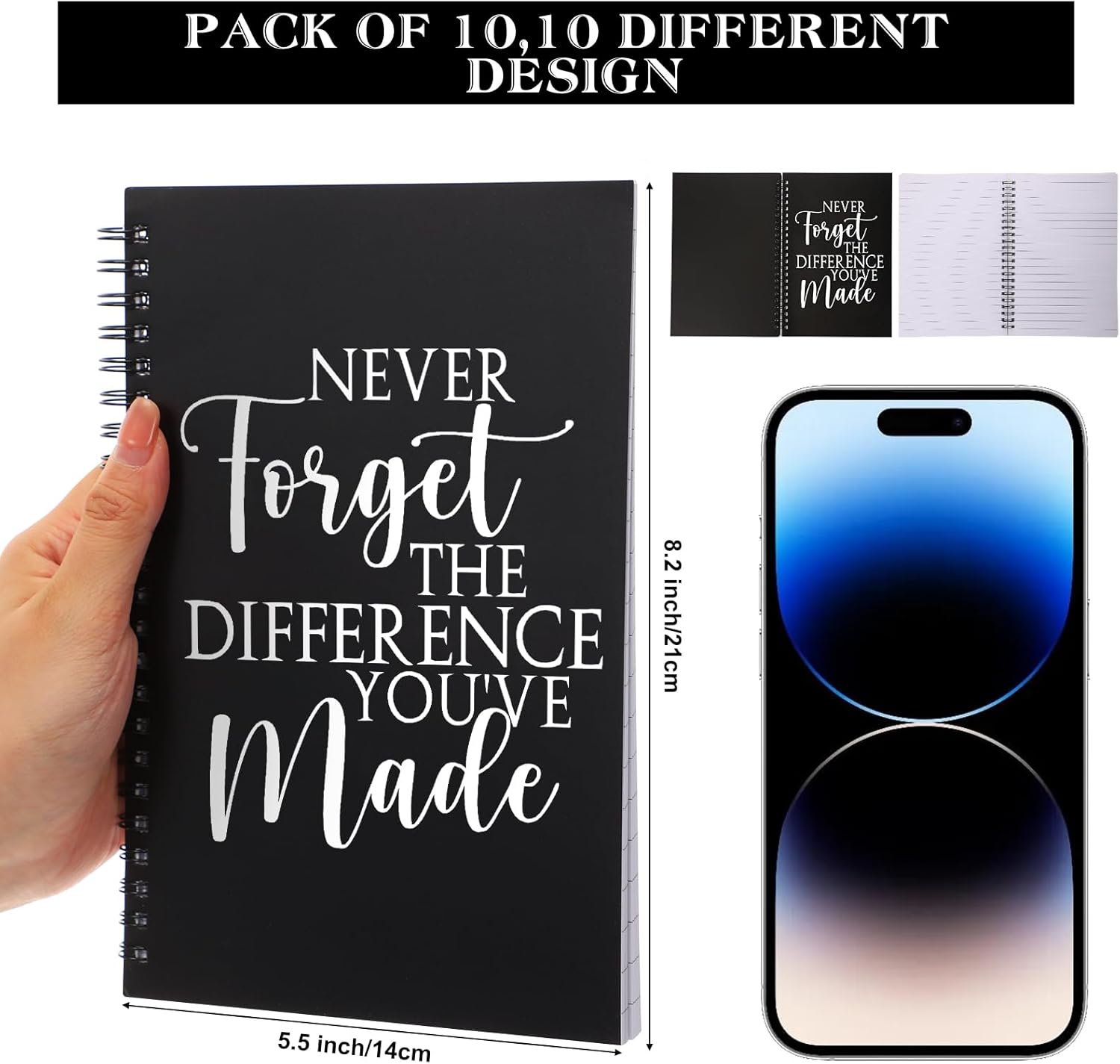 Yeaqee 10 Pcs Thank You Gifts Bulk, Christmas Employee Appreciation Gifts, Inspirational Spiral Notebook Motivational Journal for Employee Teacher Staff Volunteer Coworker - Image 2