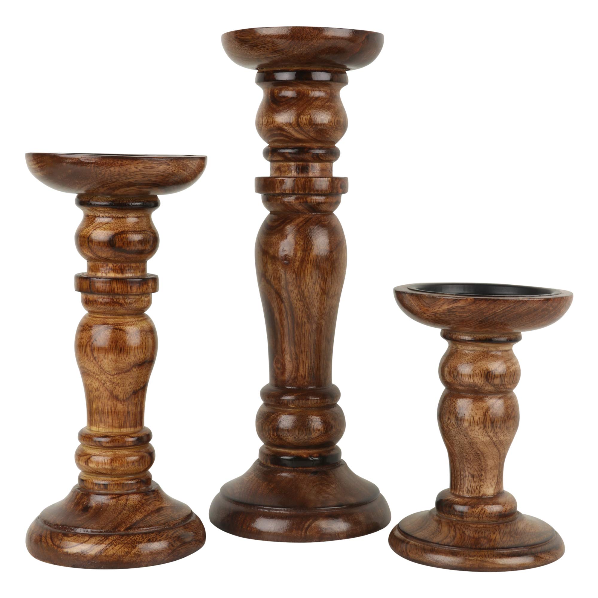 Vudy Decorative Wooden Pillar Candle Stand, Set of 3 – Hand Crafted Wood Candle Holders for Living Room, Table Centerpiece, Mango Wood Medium Polish Finish (SIZE1(12, 8, 6)) (B08Y5LHSYS) Amazon Price History, Amazon Price Tracker