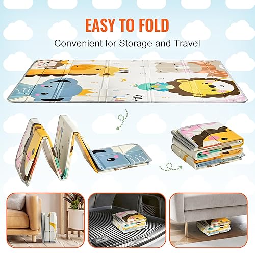 Miniatura 5 de VEVOR Tapete de juego para bebé, 55 pulgadas x 71 pulgadas, tapete antideslizante de espuma de una sola pieza, tapete plegable portátil reversible