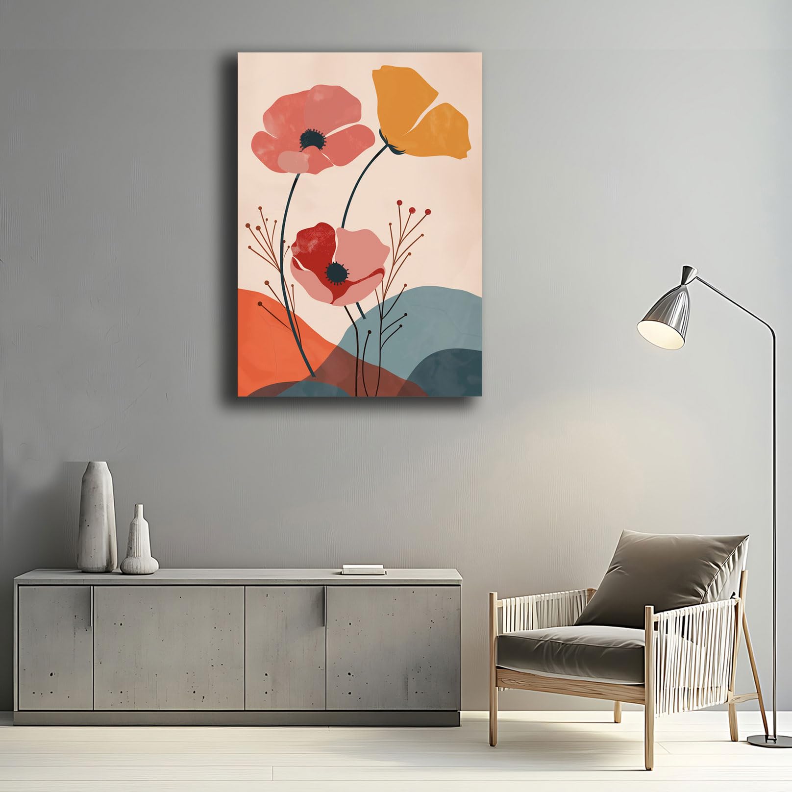 Quadro Moderno su Tela Stampa Artistica Floreale Astratta Fiori Decorazione da Parete per Soggiorno, Camera da Letto e Ufficio Design Fiore Minimal Contemporaneo (16, 50x70 cm, Canvas intelaiato)