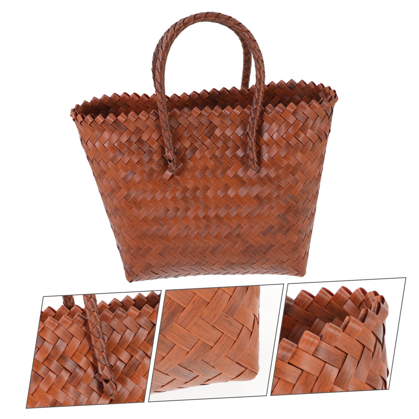 Bolso Tejido de Paja Vintage para Picnic y Uso Interior Gran Capacidad, Asa Resistente y Material PP Duradero para Almacenamiento Práctico