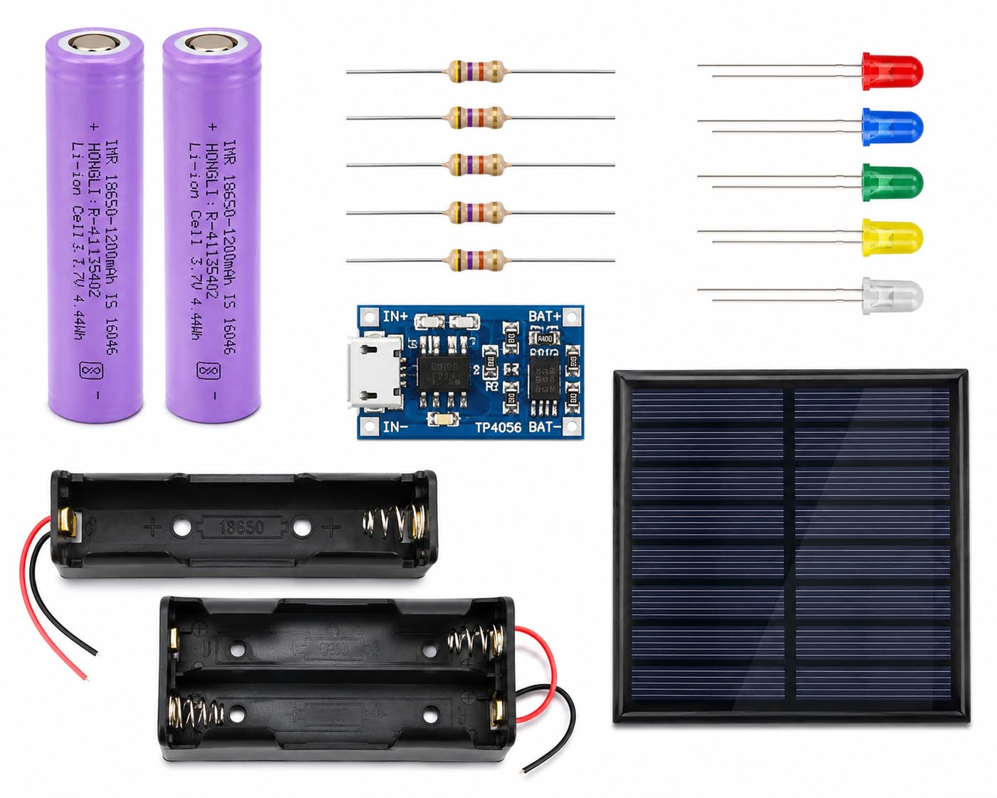 StemGarage Solar Power Lab Kit (2S), 70x70mm Solar Panel, 2×2000mAh 18650 Batteries, TP4056 Charging Module, LEDs, Resistors, STEM Science Project-image-34