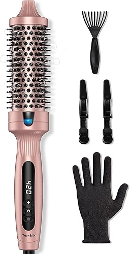 Terviiix Cepillo térmico, 1.5 pulgadas de calentamiento rápido cepillo caliente Get Voluminous Style, Turmalina de cerámica iónico calentado rizador