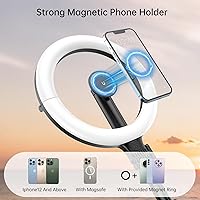 Vista 3 de Anillo de luz magnético de 10.2 pulgadas con trípode de 64 pulgadas para iPhone Mag Safe, anillo de luz recargable de 5000 mAh con soporte, trípode