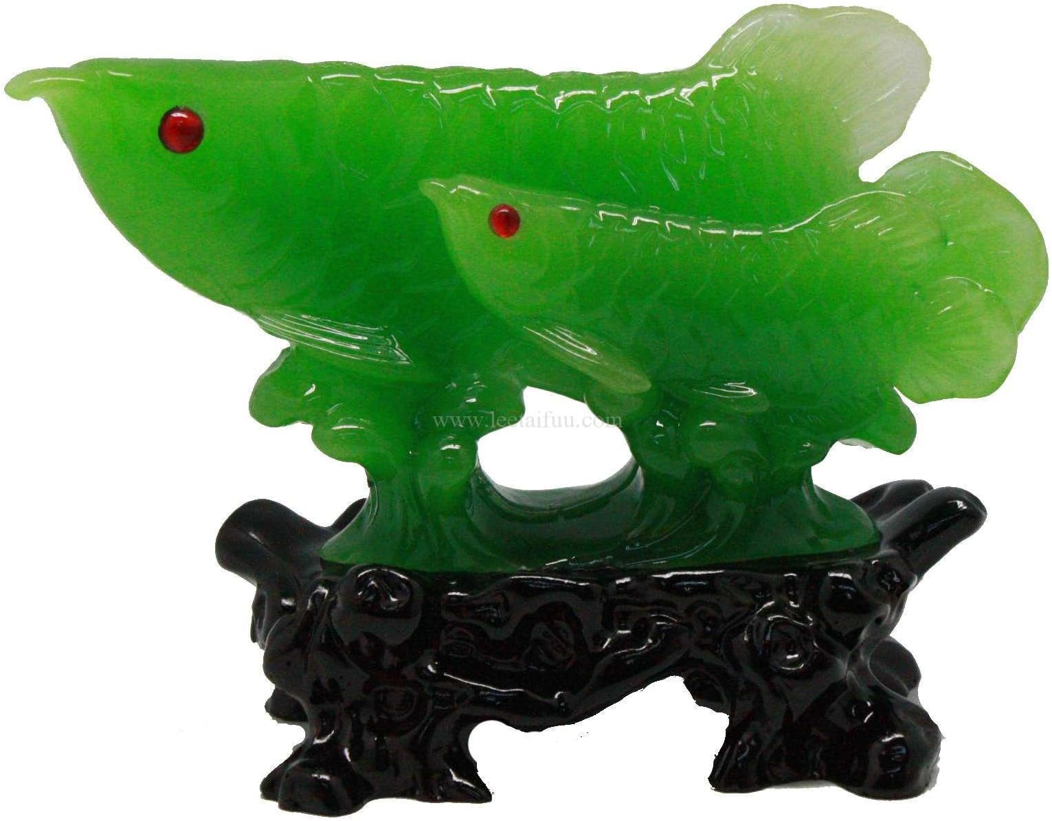 Feng Shui Double Arowana Statue Fish Jade Colour Chinese Lucky Fish for Wealth and Increase Money