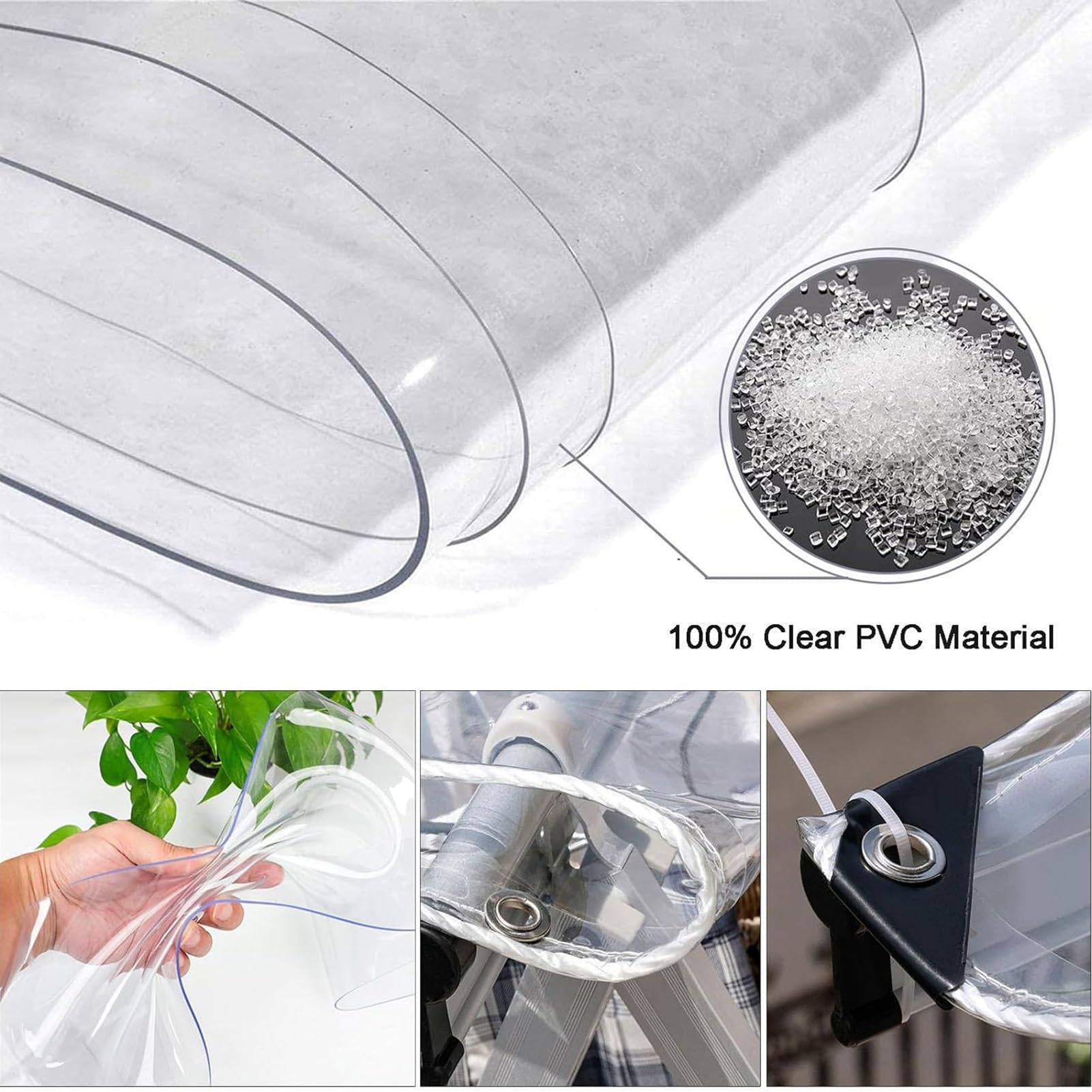 Telone Impermeabile in PVC con Occhielli, Telone Trasparente per Gazebo da Giardino 420g/㎡ Copertura per Piante Resistente per Serre (1x4.5m/3.28x14.76ft)