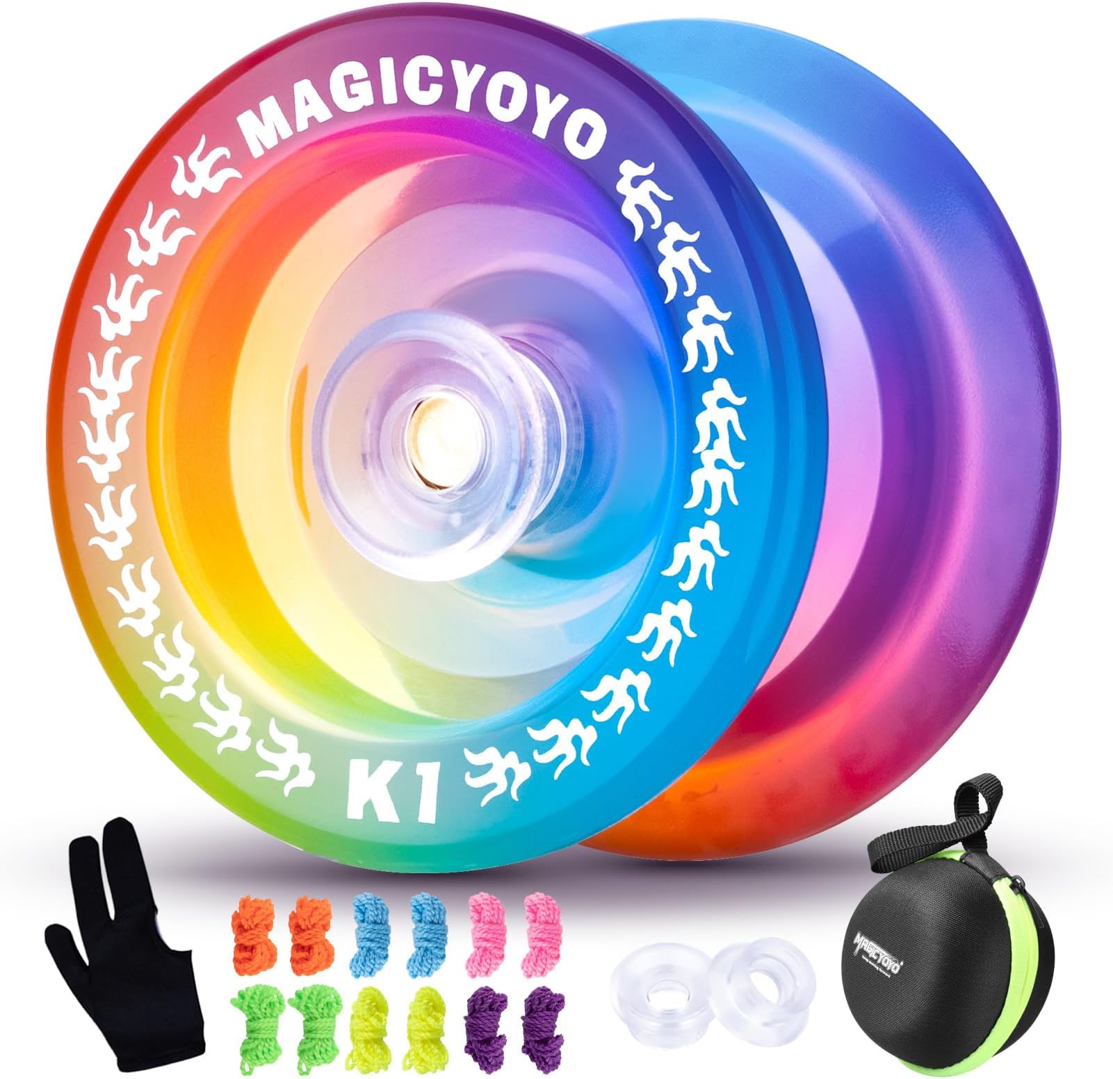 MAGICYOYO Kids Yoyo K1-Plus, Responsive Yoyo for Kids, Professional Stunt Yo Yo for Beginner, Pro Trick YoYo with Storage Bag + 12 Yo Yo Strings and Glove Gift(Crystal Tricolour Gradient)