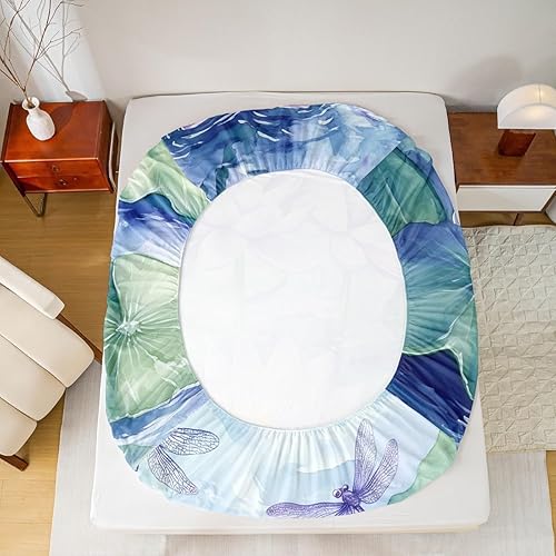 Miniatura 6 de Manfei Sábana bajera ajustable de flor de loto morado, tamaño individual, juego de ropa de cama bohemio de libélula de 2 piezas para niños, niñas y