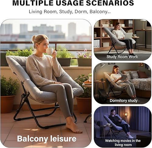 Miniatura 6 de Tiita Comfy Saucer Chair, Soft Faux Fur Oversized Folding Accent Chair, Lounge Lazy Chair for Kids Teens Adults, Metal Frame Moon Chair for Bedroom