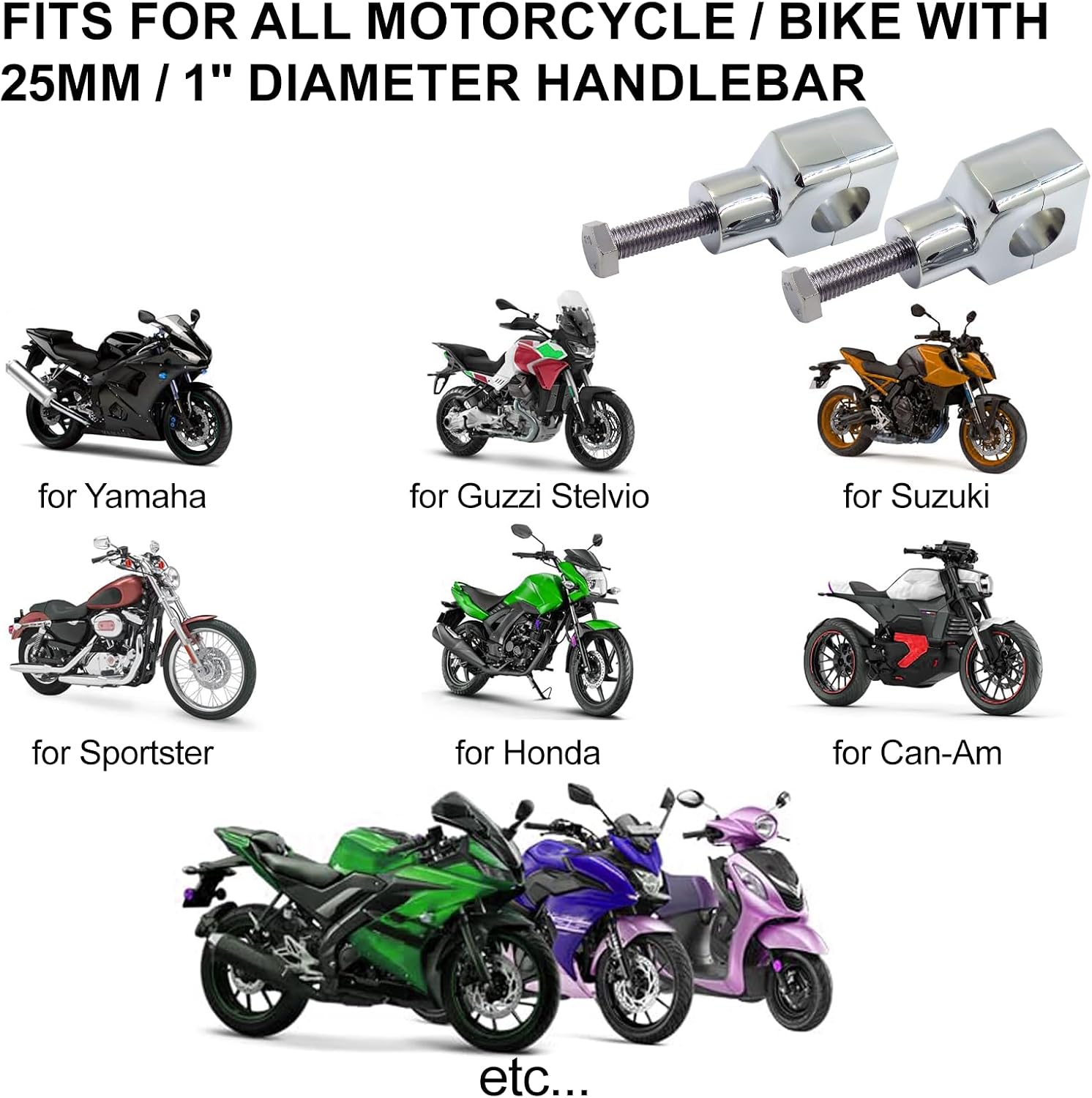 1 Inch Motorcycles Handlebar Risers Aluminum Universal Fit 1" Handlebar for Harley Davidson Sportster Softail Dyna,for Yamaha V-Star,for Honda Shadow (Chrome)