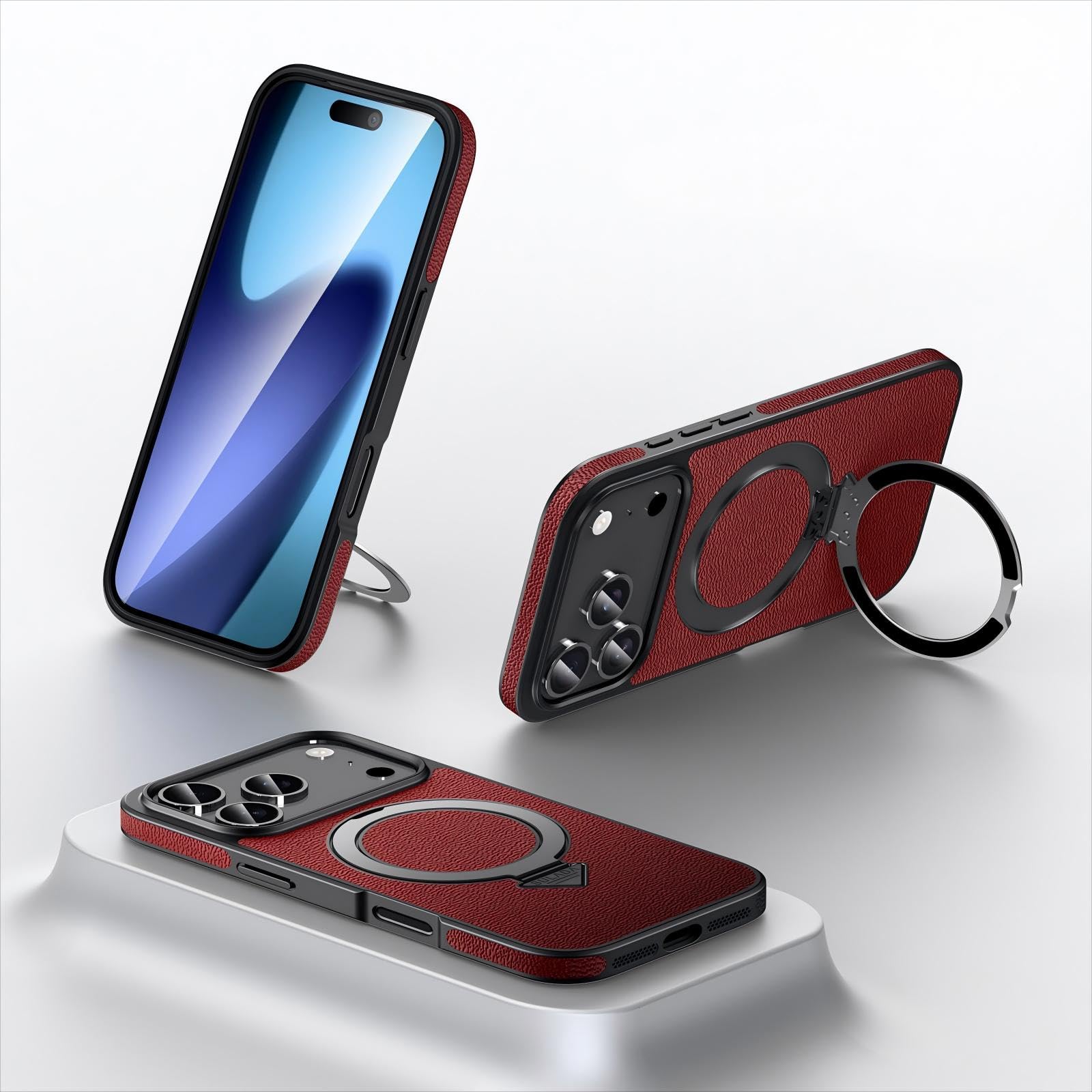 Etui na telefon iPhone 17 Pro Max etui + stojak magnetyczny pierścień + rama + bezprzewodowe ładowanie, skóra zderzaka Slim Shell do iPhone 17 Pro Max (3)