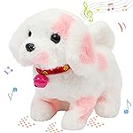 Hopearl Walking Point Dog Interactive Electronic Pet Plush Toy Puppy Woof and Moving Animated Nodding Head Gifts for Toddlers Birthday, Pink, 7\'\'