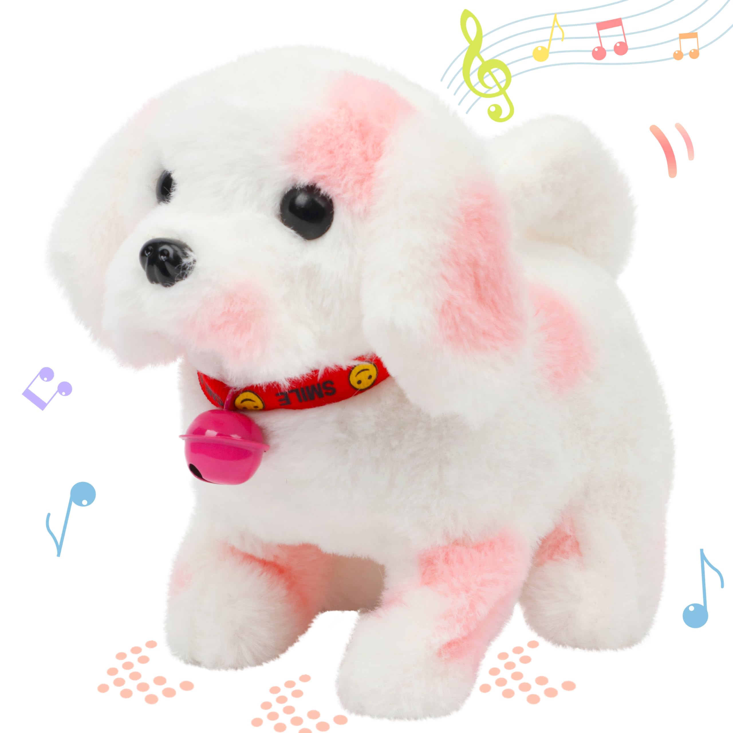 Hopearl Walking Point Dog Interactive Electronic Pet Plush Toy Puppy Woof and Moving Animated Nodding Head Gifts for Toddlers Birthday, Pink, 7''