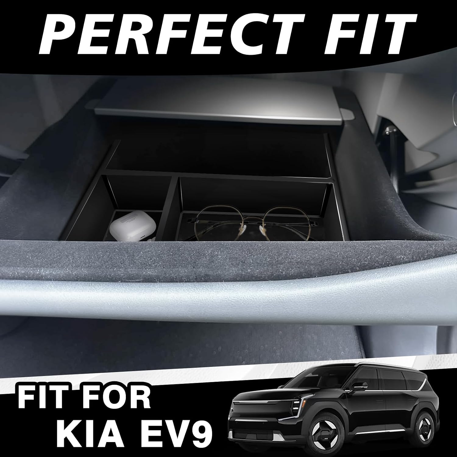 BestEvMod Glove Box Dividers Organizer Compatible with 2025 2024 Kia EV9 Accessories Insert Box Divider ABS Secondary Storage Glove Compartment Tray
