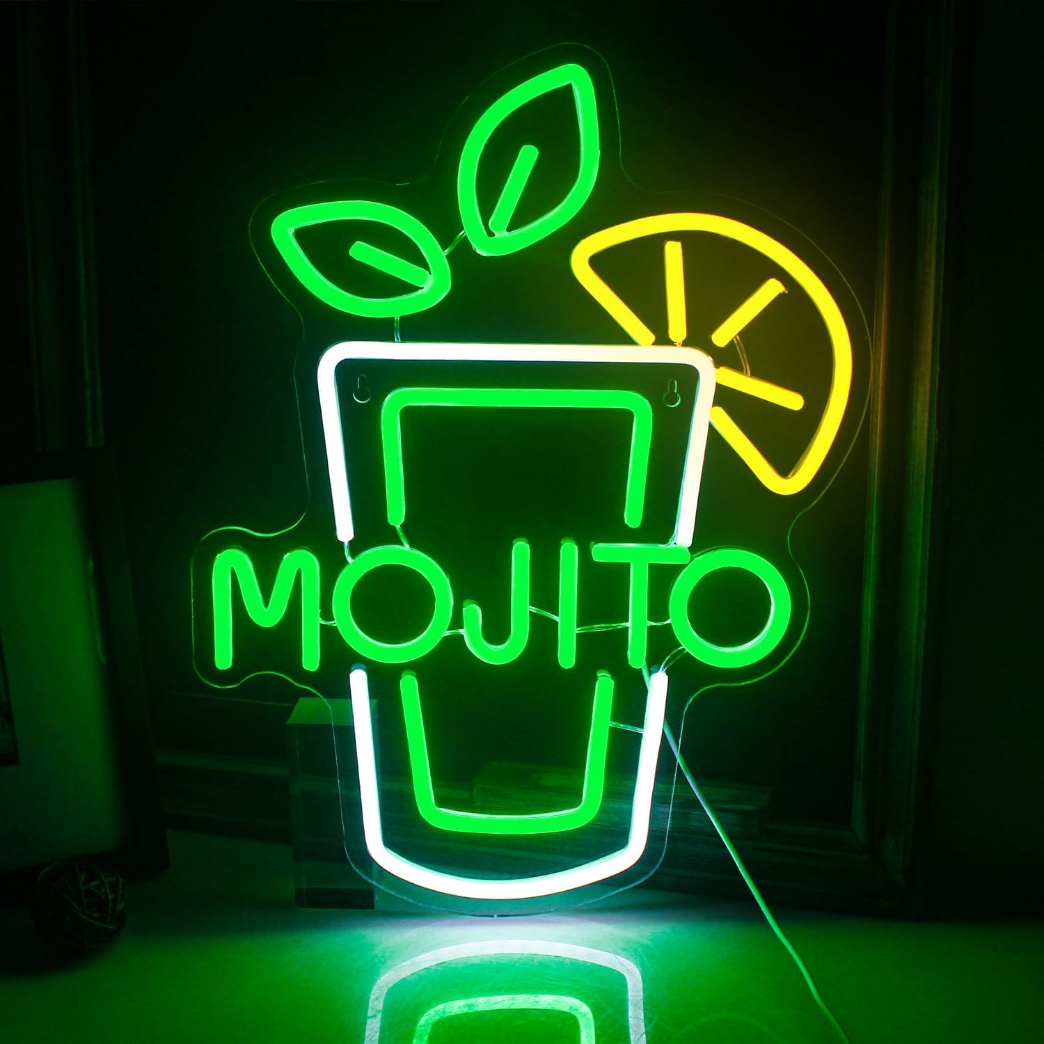 Letrero de Coctel Mojito Cartel Luminoso LED Escaparate, Decoración de Pared en Metacrilato, Luz Brillante, aproximadamente 42x32cm alimentación 12v