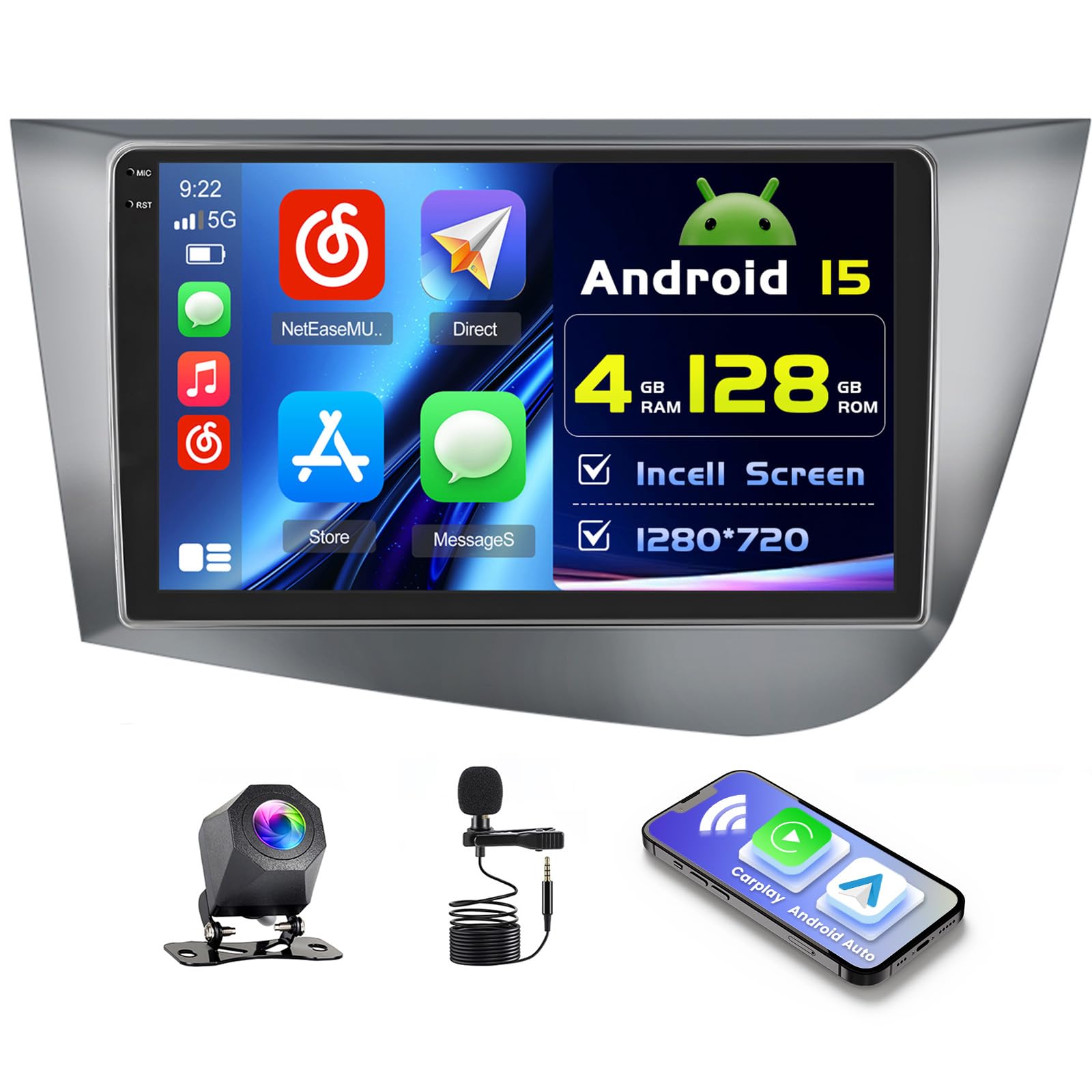 Android 11 Car Radio Carplay for SEAT Leon 2005-2012 Touch Screen 7" Screen Car Radio with Navi FM WiFi USB SWC Car Radio Reversing Camera