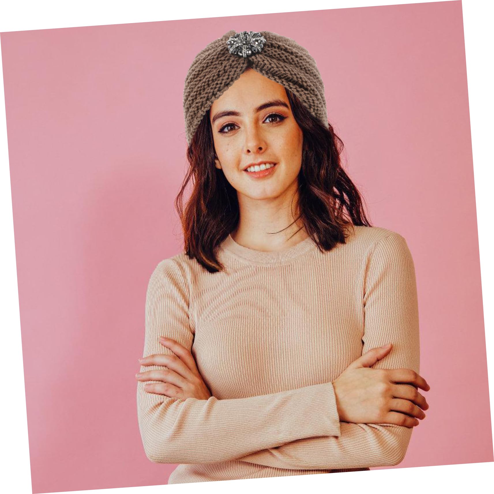 2piezas Gorro Para Mujer Gorro De Punto Cálido y Elegante Para Otoño Beanie De Moda Color Khaki Para Uso Exteriores y Casa