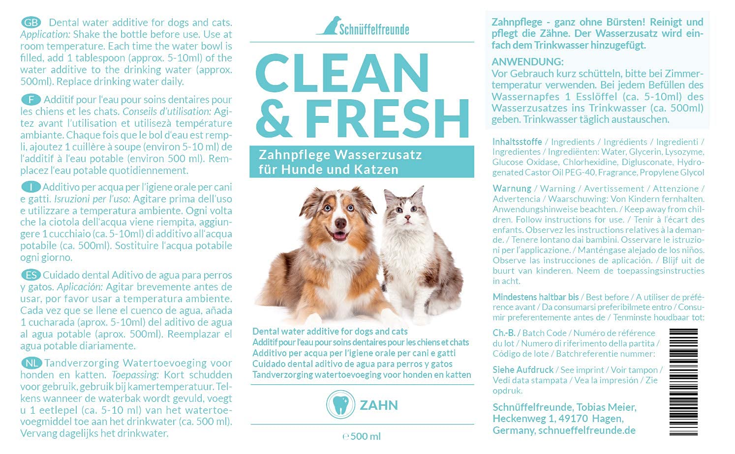 Zahnpflege Wasserzusatz für Hunde und Katzen | Frischer Atem und gesunde Zähne - Hilft Plaque und Zahnstein vorzubeugen - 500ml (Classic)