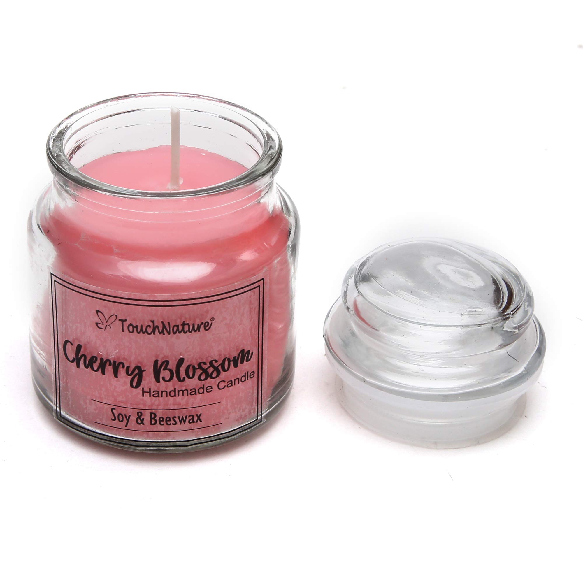 Touch NatureCherry Blossom Essential Oil Scented Aromatherapy Fragrant Pink Handmade Soy Wax and Beeswax Jar Candles. Hand Poured Rustic Home Décor Jar Candle.