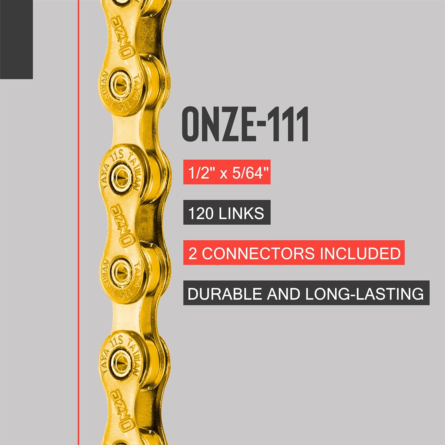 TAYA ONZE-111 11-Speed Bike Chain, 120 Links, Ti-Gold, Durable and Smooth Shifting, 2 Pcs Pack, for Gravel and MTB
