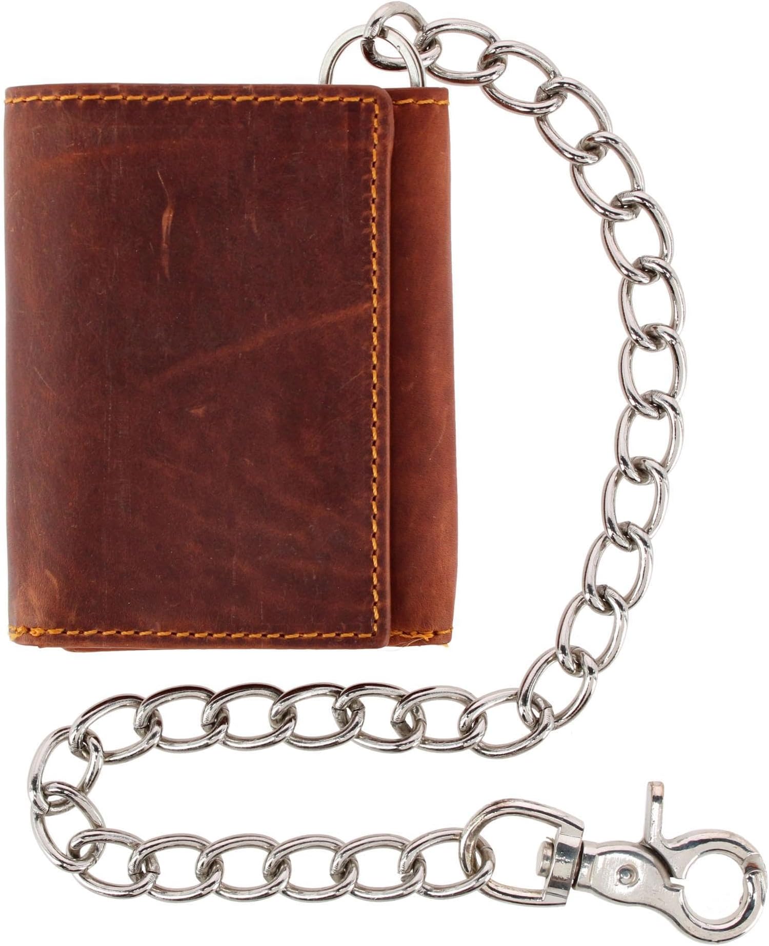 CTM Men's RFID Trifold Leather Biker Wallet with Silver Chain, Tan