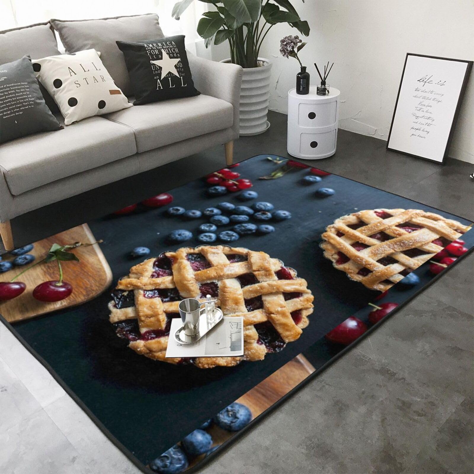 Tarte aux Baies, Tapis de Sol antidérapant pour Salon et Chambre, 208 x 148 cm