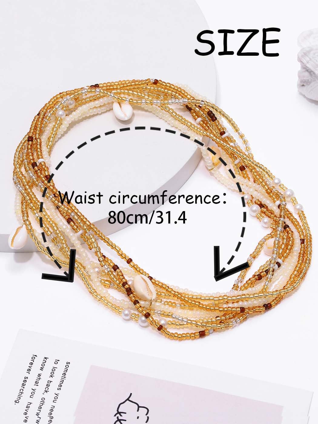 Urieo African Shell Elastic Waist Beads Chain Colorful Stretchy Belly Bead Layered Beaded Bikini Beach Waist Chains for Women: 4