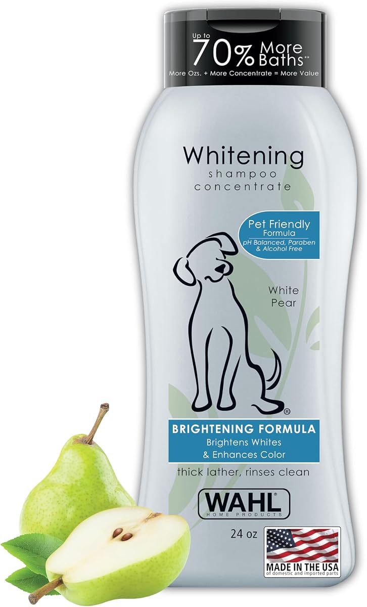Champú blanqueador para perros de EE. UU. para mascotas, abrillanta el pelaje, pera blanca, 24 oz | Concentrado de champú que ayuda a abrigar el pelaje de los perros y controlar los olores de las mascotas para perros sucios – Modelo 820001A