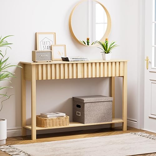 Miniatura 6 de CHUWELL Mesa de entrada bohemia de 47.2 pulgadas, mesa consola de entrada con 2 cajones y estante acanalados, mesa de sofá para sala de estar y