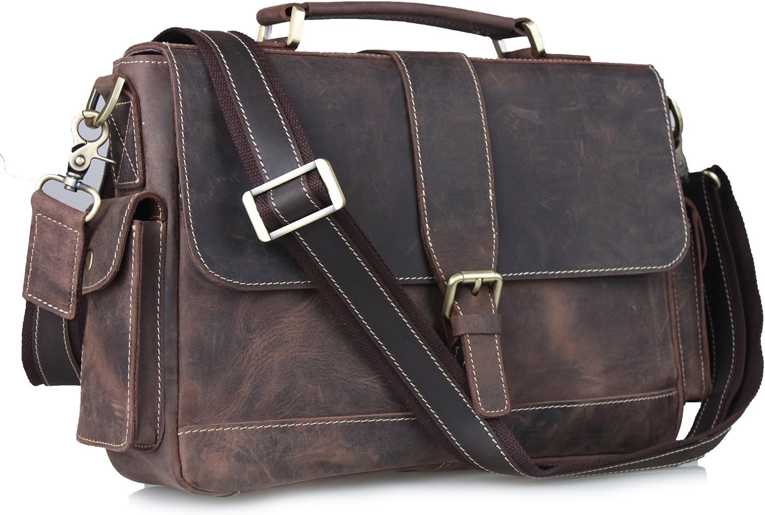 Amango Genuine Leather Messenger Bag for Men Fit 13'' Laptop Brown A9917
