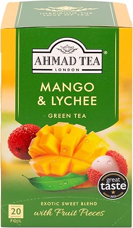 Ahmad Tea Green Tea | Mango & Lychee Green Tea | 20 Teabag Sachets | 1 Pack