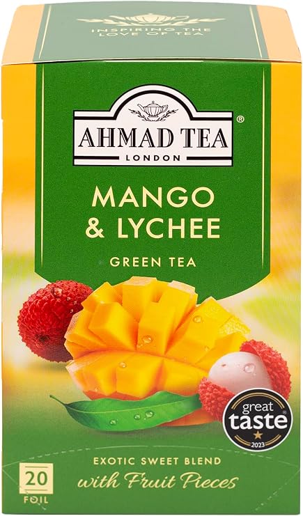 Ahmad Tea Green Tea | Mango & Lychee Green Tea | 20 Teabag Sachets | 1 Pack