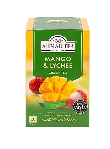 Ahmad Tea Green Tea, Mango & Lychee Teabags, 20 ct (Pack of 1) - Caffeinated & Sugar-Free - 20 Count