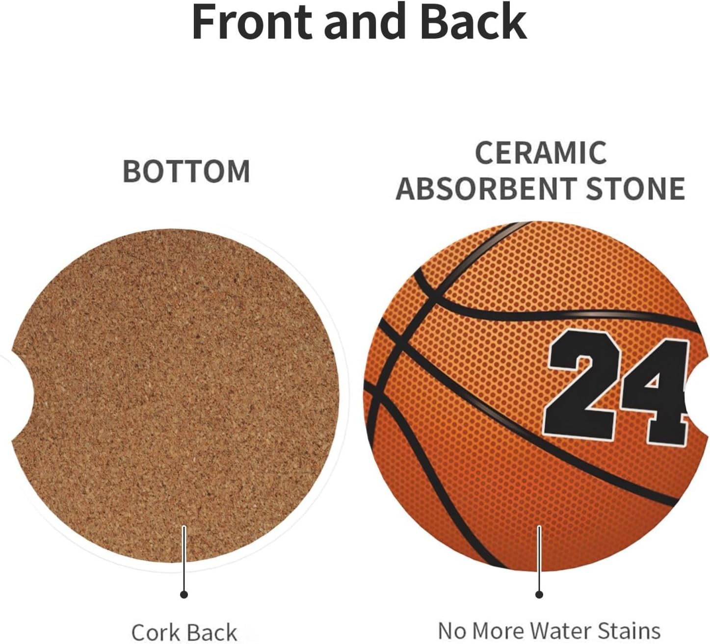 Car Cup Holder Coasters, Basketball No 24 Car Coasters for Cup Holder Drinks, 2 Pack Ceramic Cute Auto Interior Accessories for Women Men image 3