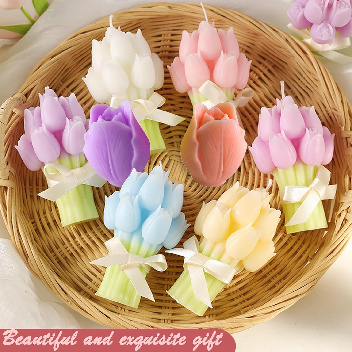 3 Pcs Tulip Bouquet Silicone Candle Molds Tulip Flower Candle Mold with Mold Punch&candlewick Hook Needle for Candle Making Handmade Plaster Craft Soap Making Home Decorating image 4