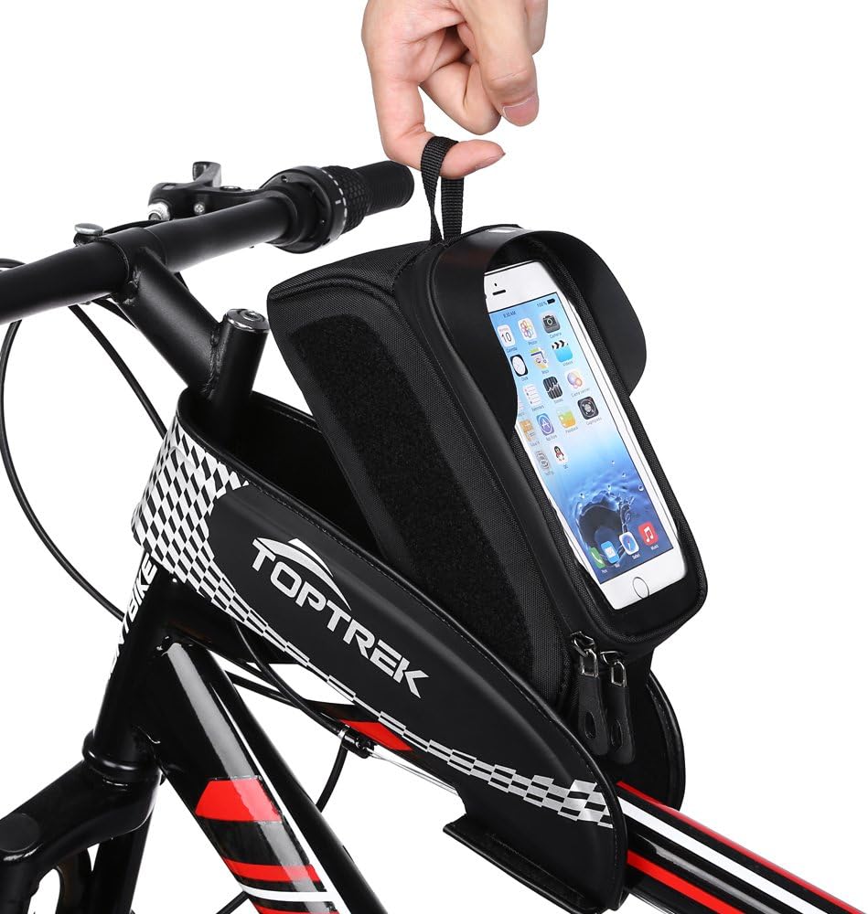 TOPTREK Cycling Bicycle Bike Top Tube Handlebar Bag Phone Mount Holder For iPhone 7 7Plus 6 6plus 6s 5 5s/Galaxy Note2/Galaxy S5 Cellphone Below 5.5 Inch Waterproof Front Frame Bags