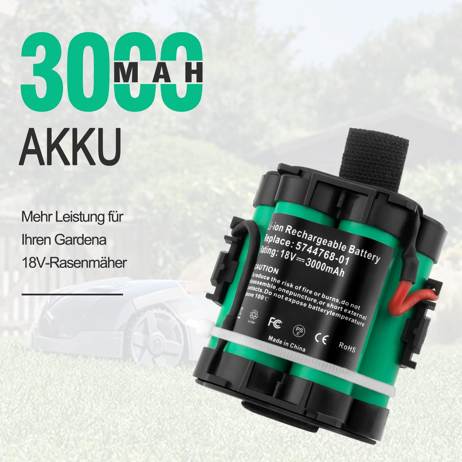 3,0Ah 18V Lithium Ersatzakku Kompatibel mit Gardena Mähroboter R38Li R40Li R45Li R50Li R70Li R75Li R80Li Husqvarna Automower 105 305 308 McCulloch ROB R600 R800 R1000 Flymo 1200R