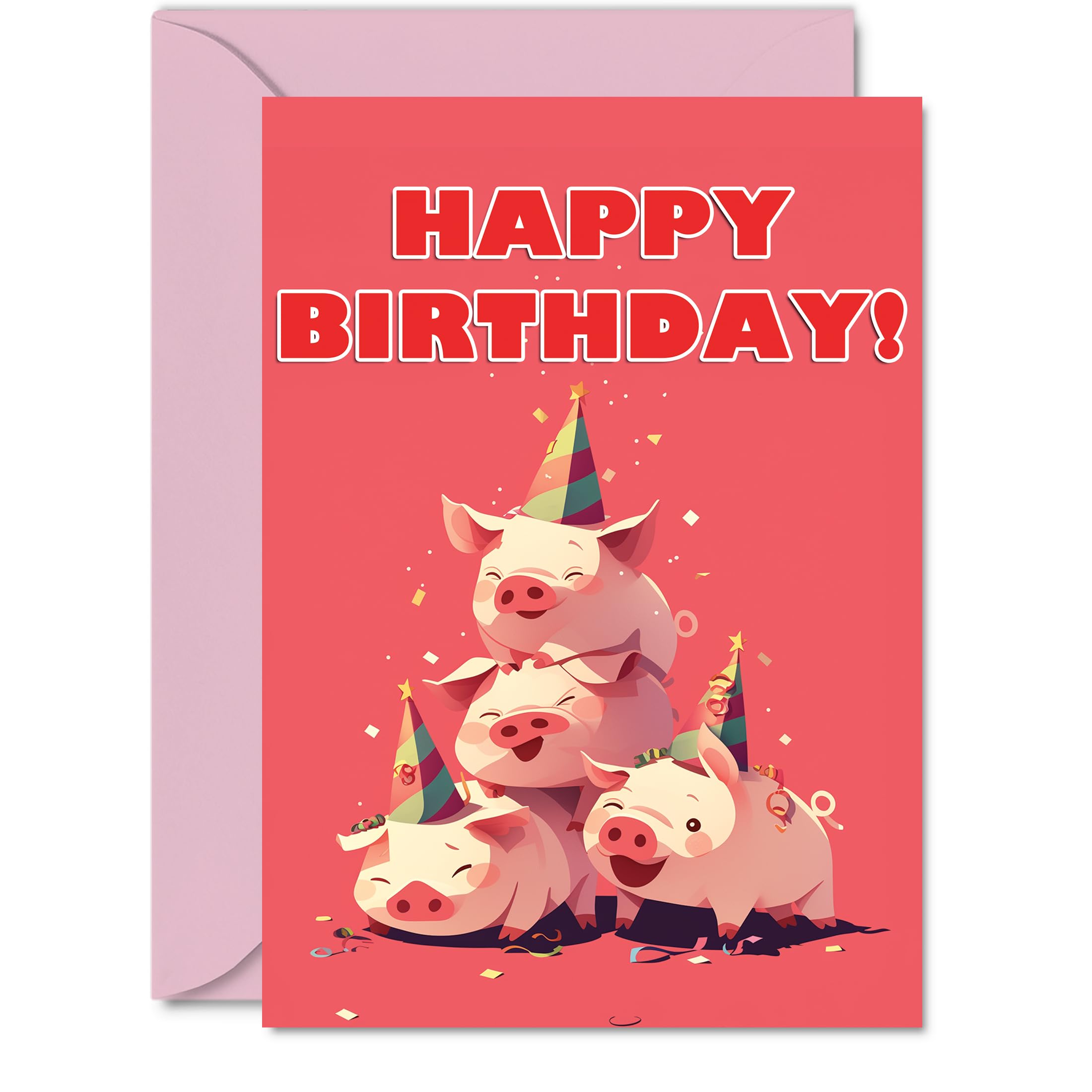 Pig Birthday Cards for Her Him - Party Animals Pyramid - Happy Birthday Card for Mum Dad Brother Sister Auntie Uncle Cousin Friend Family Colleague A5 Bday Greeting Cards