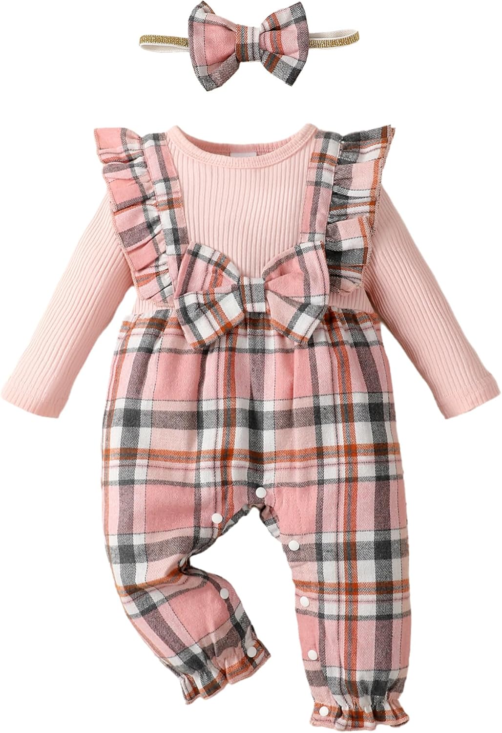 Newborn Infant Baby Girl Clothes Fall Winter Plaid Long Sleeve Jumpsuit One Piece Romper Bodysuit Baby Overalls Outfits