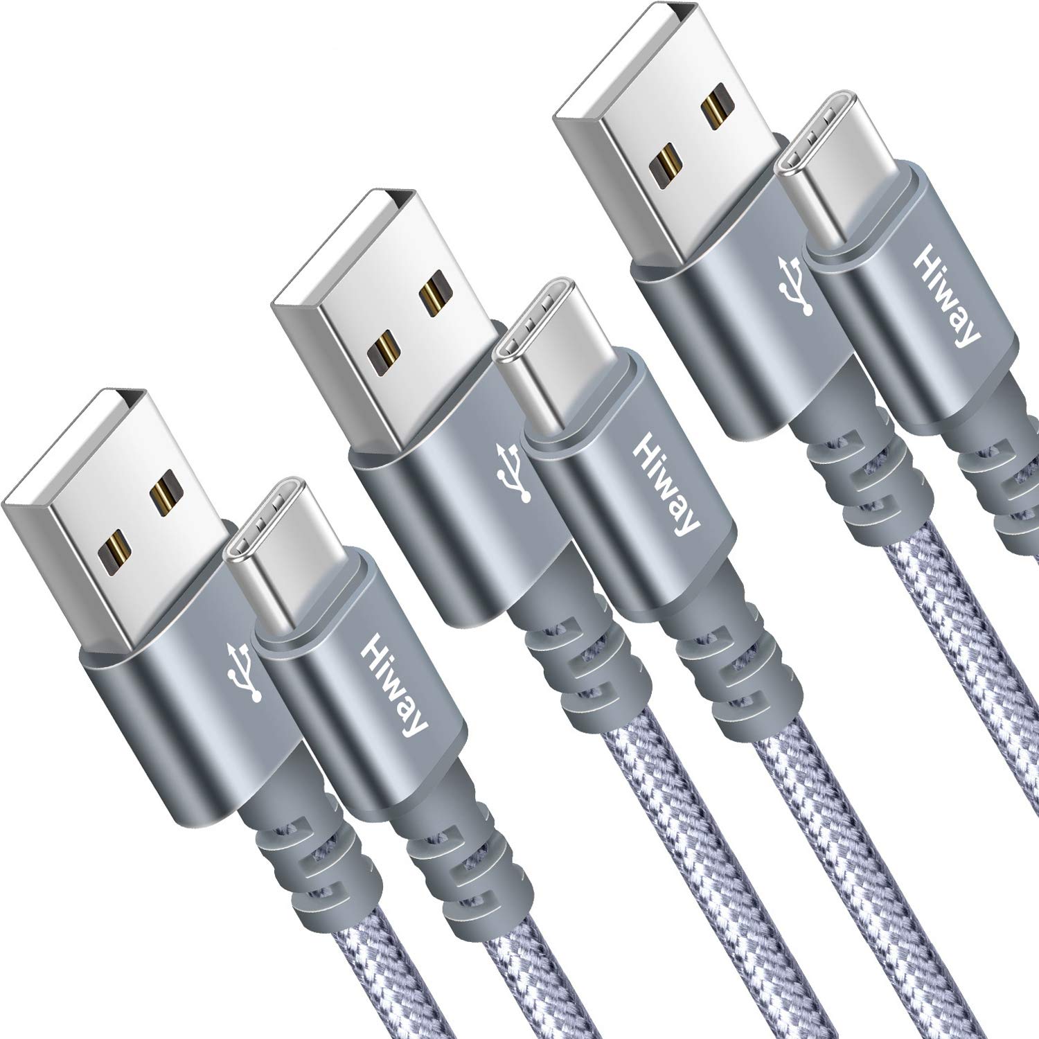 Hiway USB Type C Cable, 3Pack 6FT USB-A 2.0 to USB-C Fast Charger 6 feet Grey