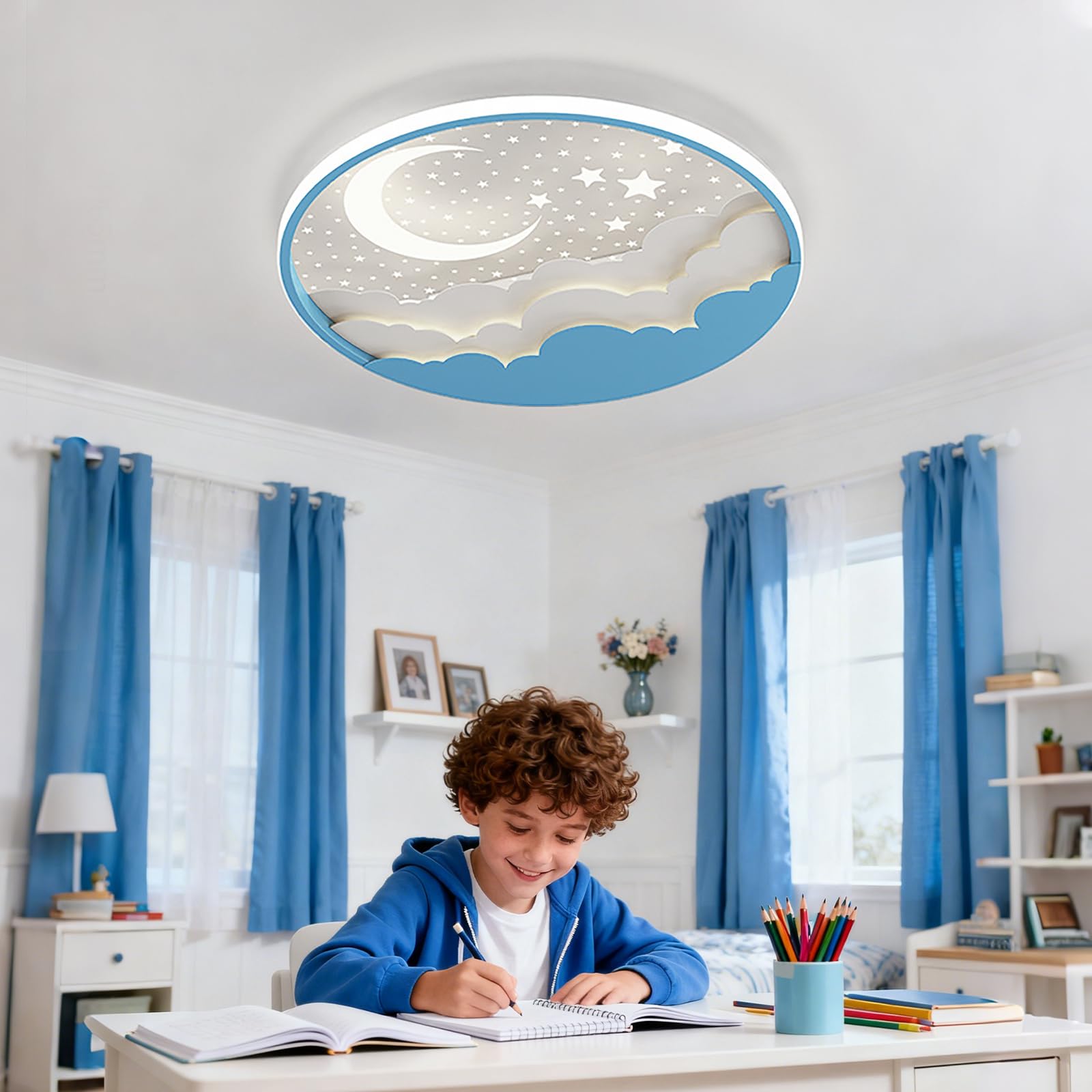 YZBEIMDAI Lampada da soffitto a LED per bambini, 50cm Stella Luna Plafoniera Cameretta Bambini Dimmerabile con Telecomando APP, 3000-6000K, Per Ragazzi Ragazze Cameretta