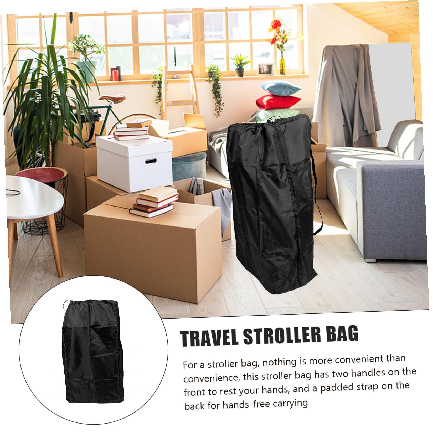 Borsa Viaggio Passeggino Aereo in Nailon Nero Doppie Cinghie | Chiusura Bloccabile Coulisse, Cuciture Rinforzate, e Viaggi Imbarco al Gate Passeggini